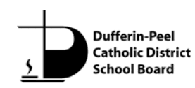 A black and white logo of the dufferin catholic school board.