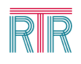 A red and blue logo for the rtr