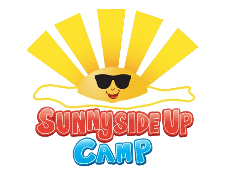 A sun with sunglasses on it and the words sunnyside up camp.